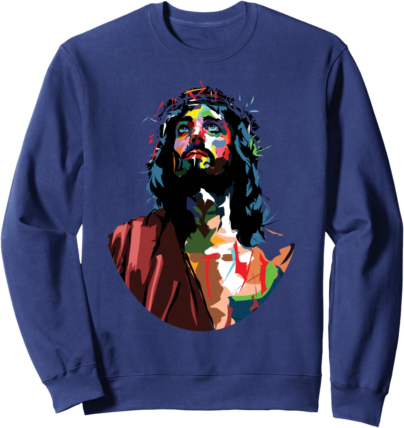 Vintage God King Jesus Christ Sweet Face Image Sweatshirt - Sweatshirt | Navy