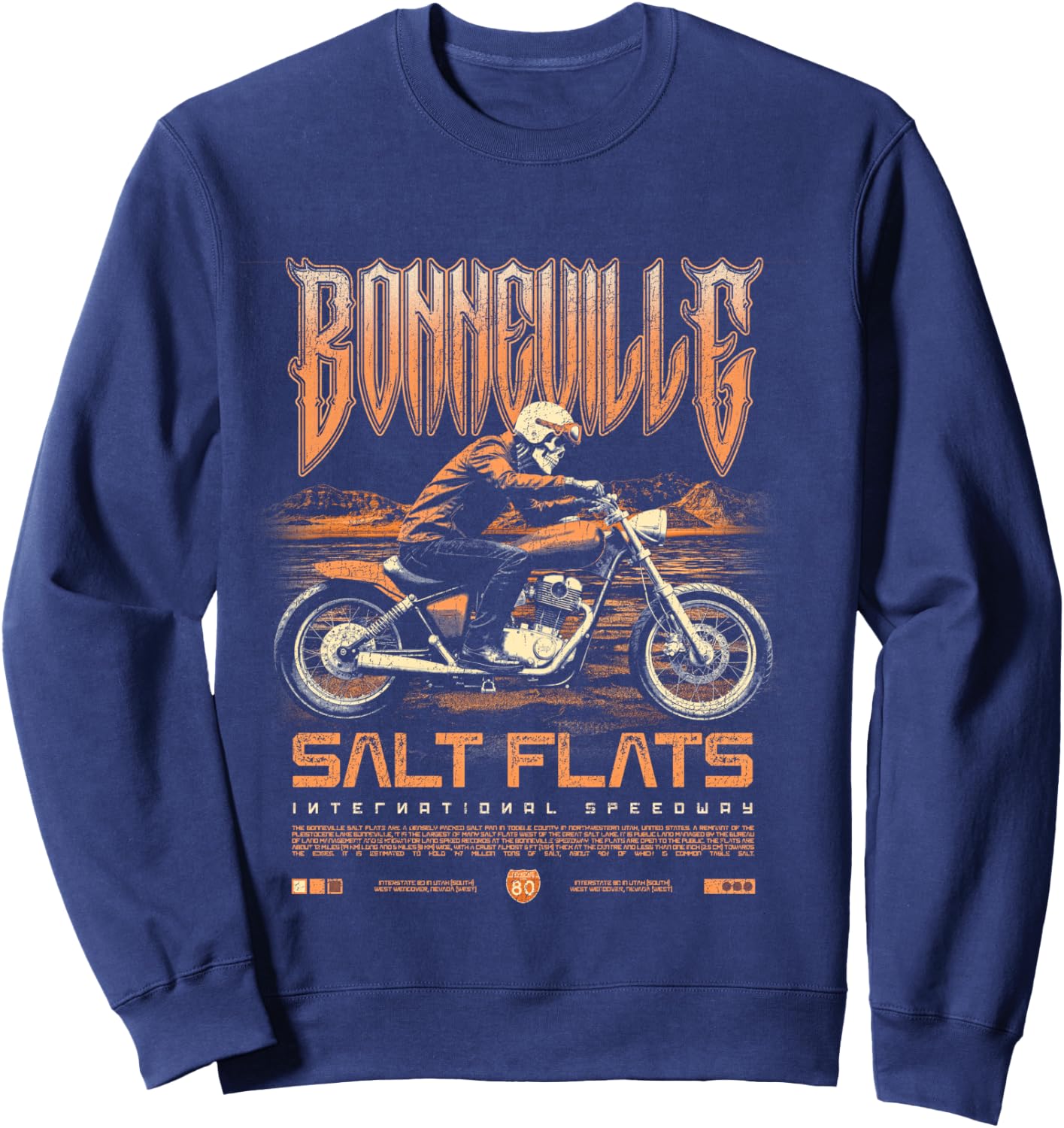 Bonneville Salt Flats Motorcycle Racing Vintage Biker Sweatshirt - Sweatshirt | Navy
