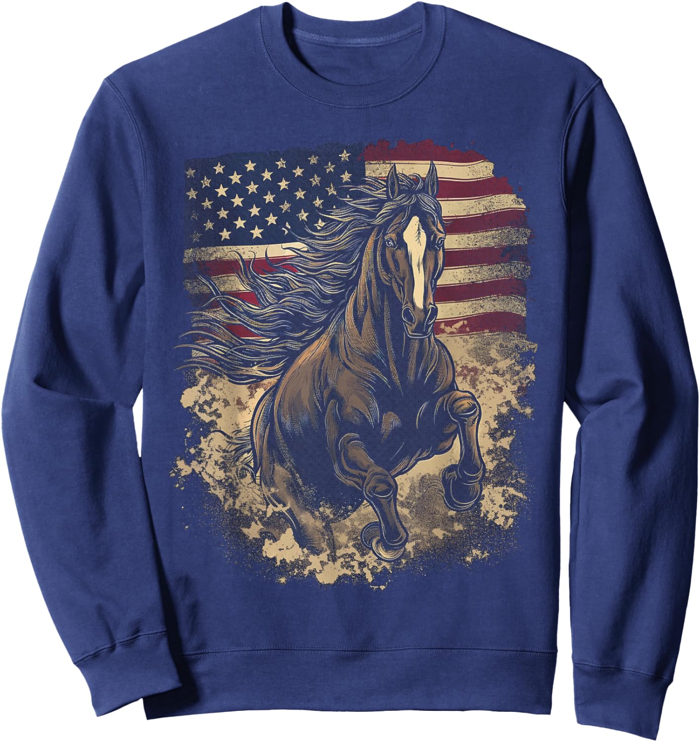 Patriotic Horse American Flag Horseback Riding Western Farm Sweatshirt - Sweatshirt | Navy
