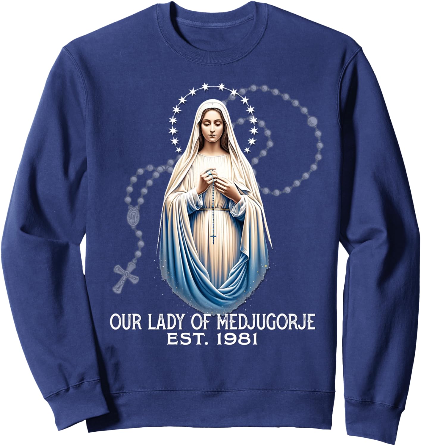 Our Lady of Medjugorje Pilgrimage Marian Catholic Sweatshirt - Sweatshirt | Navy
