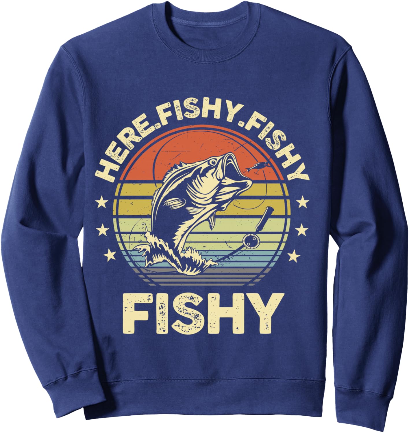 Fishing Here-Fishy Bass Fish Funny Dad Graphic Sweatshirt - Sweatshirt | Navy