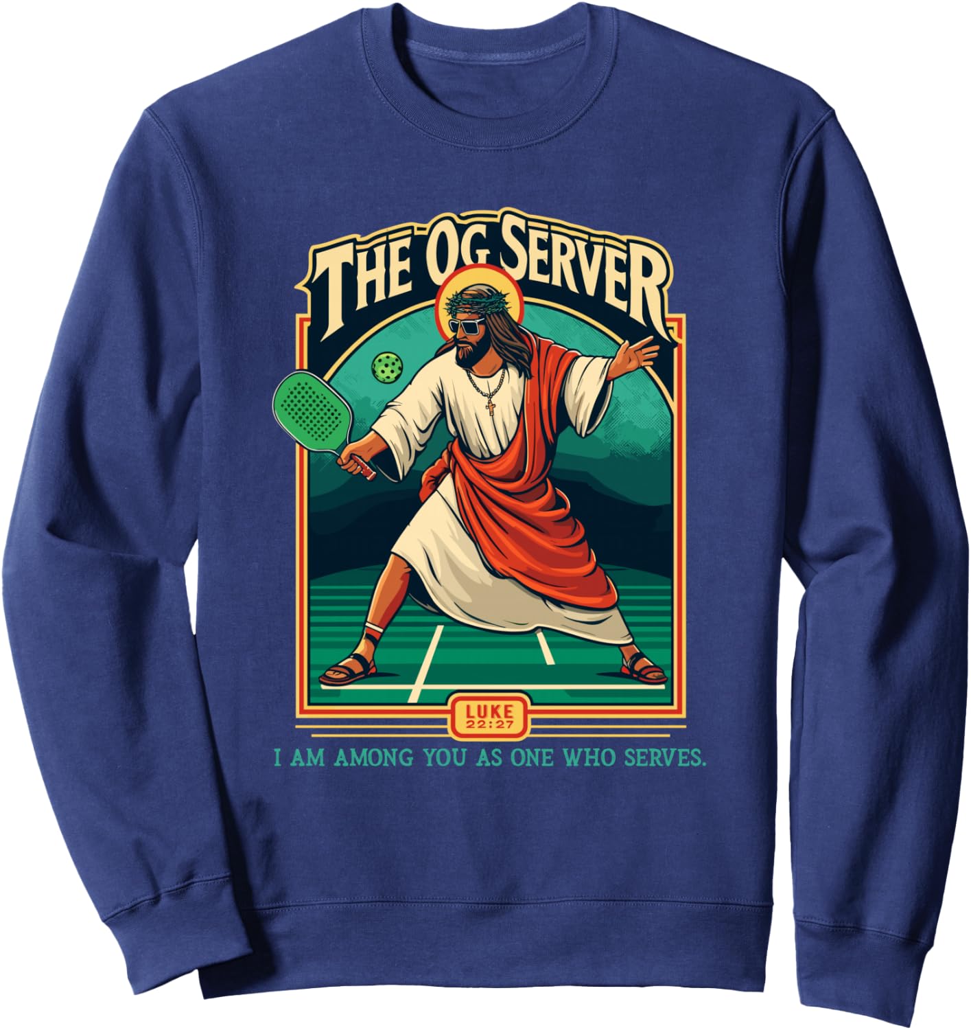 Christian Pickleball Jesus OG Server Religious Player Sweatshirt - Sweatshirt | Navy
