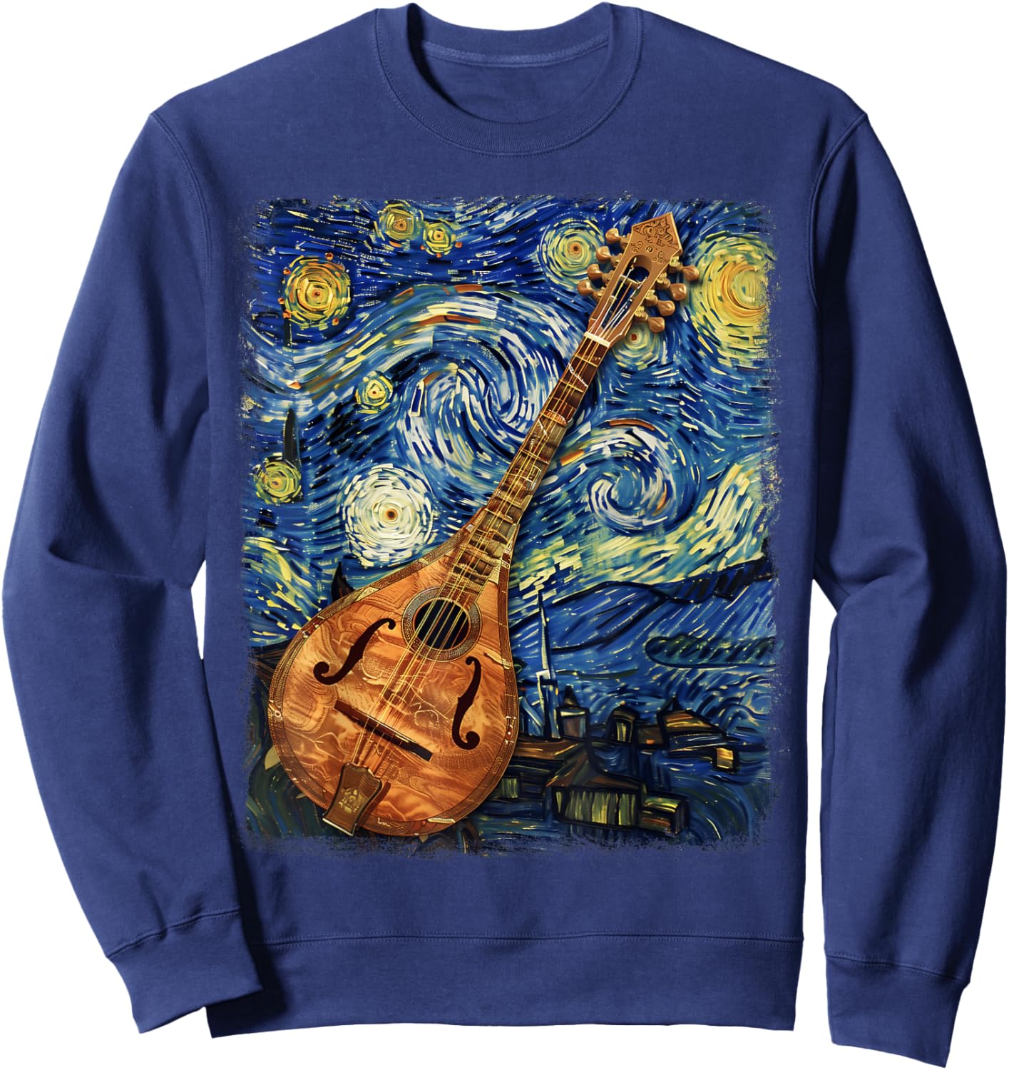Mandolin Mandolinist Instrument Starry Night Painting Sweatshirt - Sweatshirt | Navy