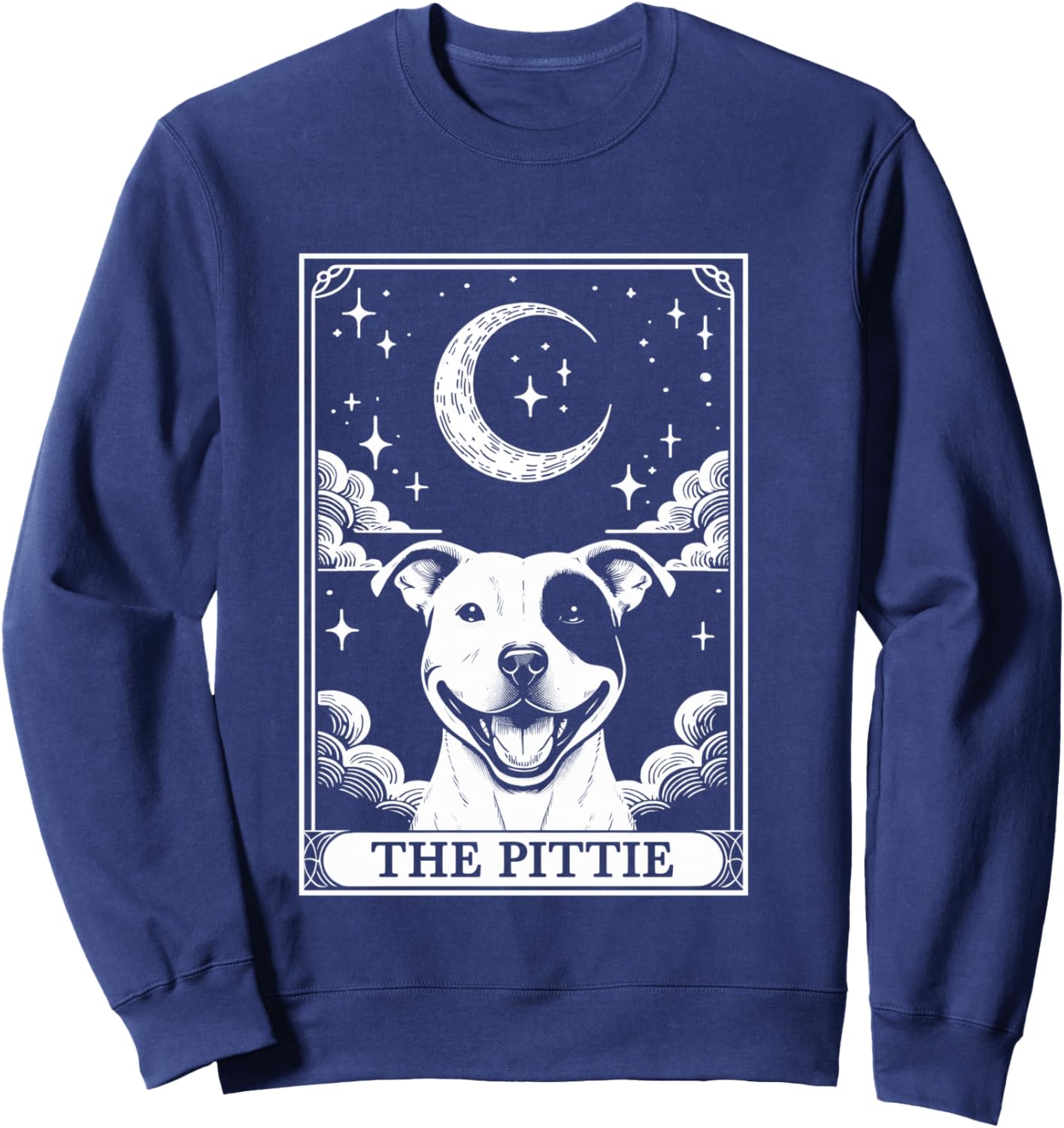 Tarot Card Vintage Crescent Moon Pit Bull Dog Pittie Mom Sweatshirt - Sweatshirt | Navy