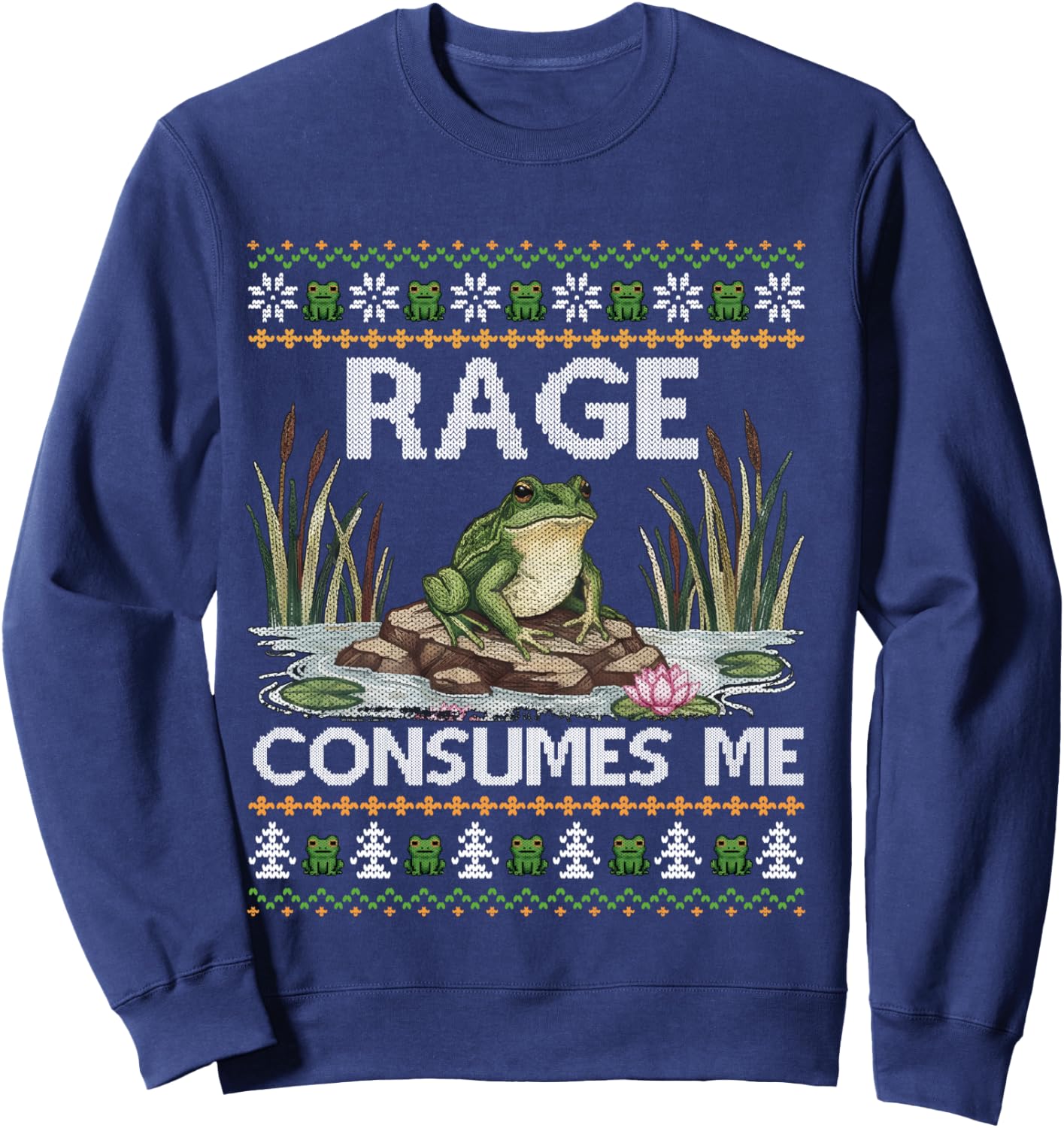 Rage Consumes Me Funny Frog Meme Christmas Ugly Sweater Sweatshirt - Sweatshirt | Navy