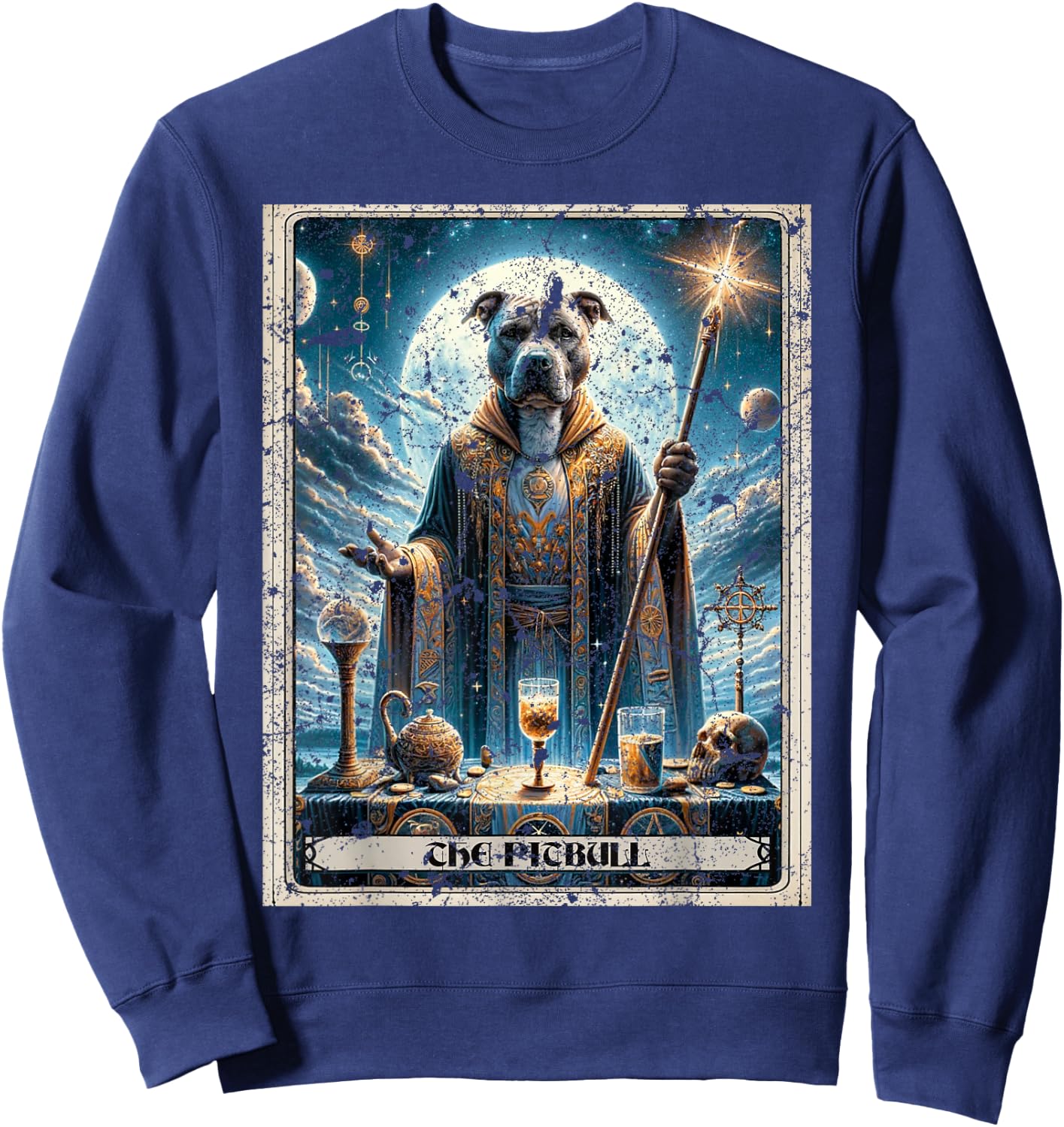A Pitbull Tarot Card Dog Sweatshirt - Sweatshirt | Navy
