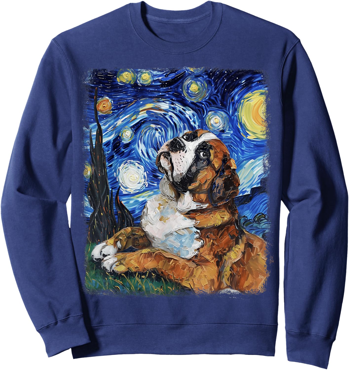St. Bernard Dog Starry Night Painting Sweatshirt - Sweatshirt | Navy