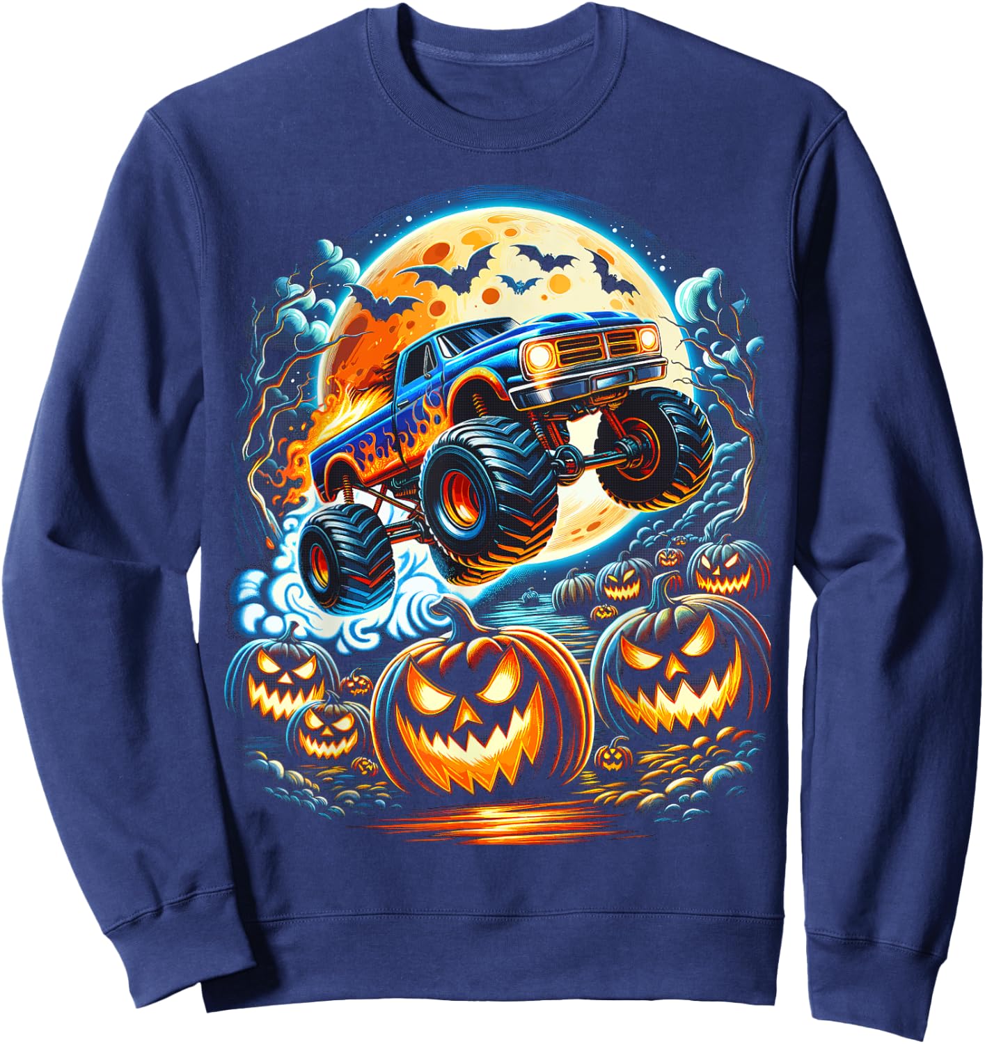 Halloween Monster Truck Jack O Lantern Boy Trick Treat Sweatshirt - Sweatshirt | Navy