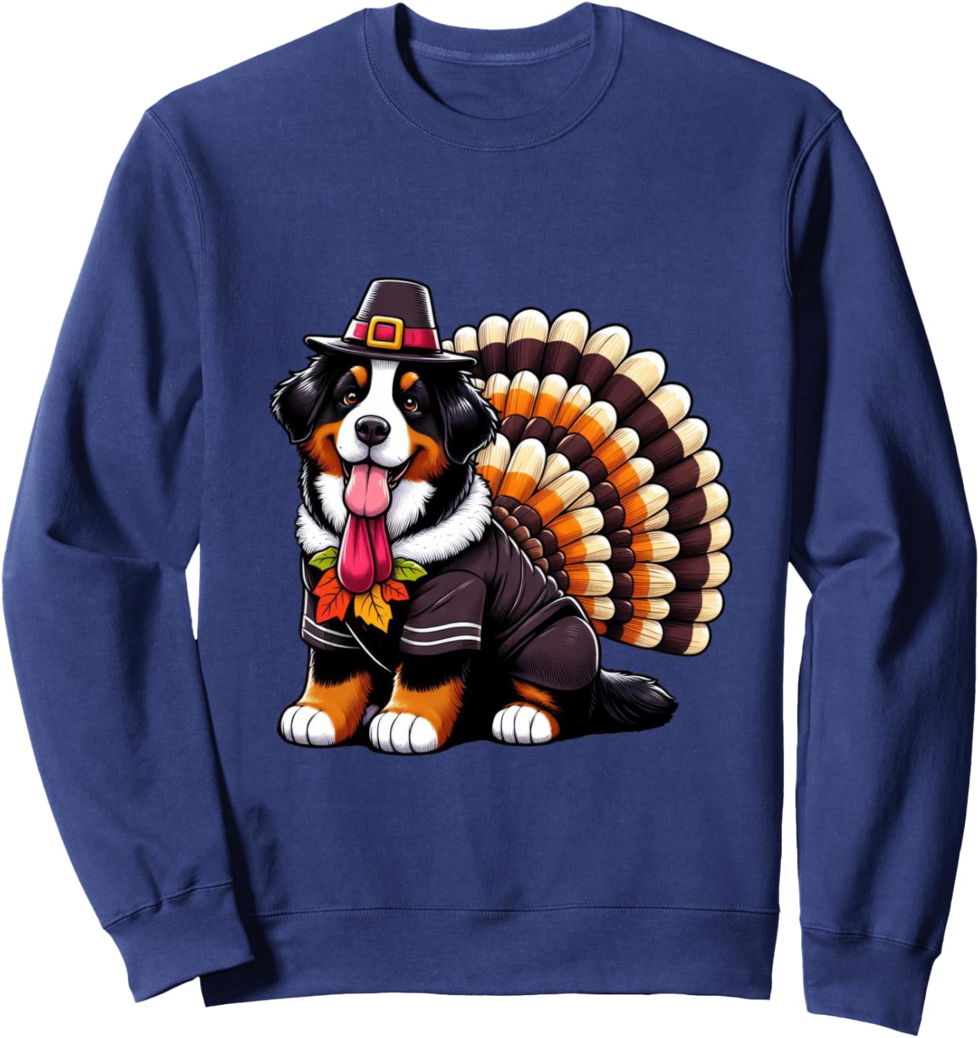 Cute Dog Bernese Mountain Thanksgiving Kids Teen Girl Boy Sweatshirt - Sweatshirt | Navy