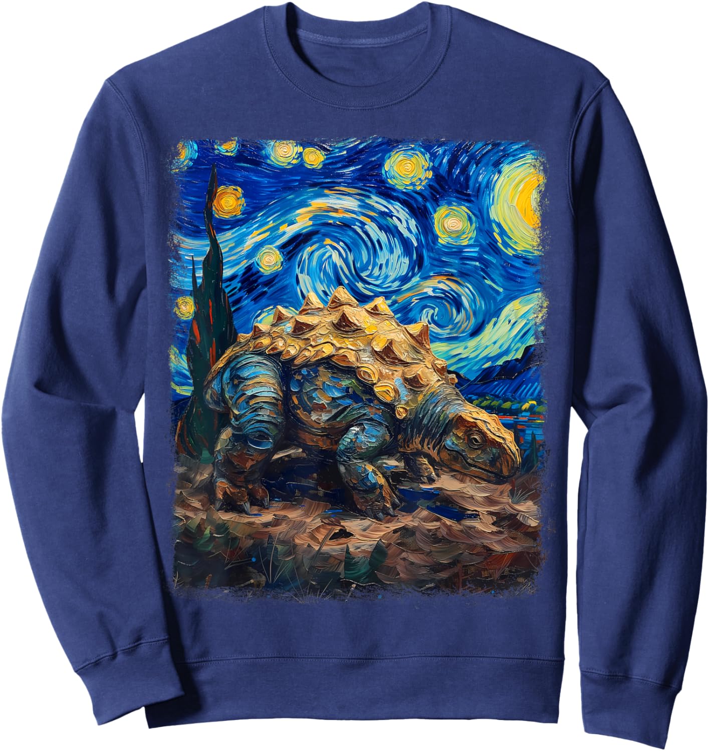 Ankylosaurus Dinosaur Starry Night Painting Sweatshirt - Sweatshirt | Navy