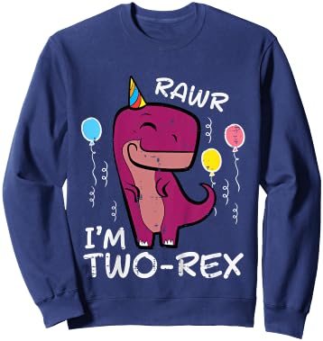 Kids 2nd Birthday Trex Rawr Im Two Rex 2 Year Old Toddler Boys Sweatshirt - Sweatshirt | Navy