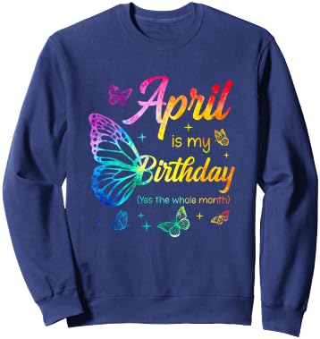 April Birthday Girls Butterfly Tie Dye Theme Sweatshirt - Sweatshirt | Navy