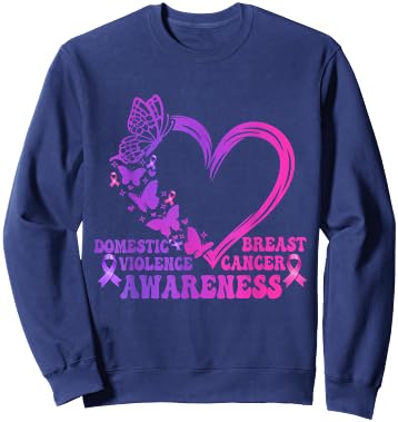 Breast Cancer And Domestic Violence Awareness Heart Sweatshirt - Sweatshirt | Navy