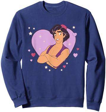 Disney Aladdin Valentine's Day Heart Shape Big Chest Poster Sweatshirt - Sweatshirt | Navy