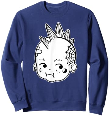 Kewpie Baby Punk Rocker Mohawk Blackwork Sweatshirt - Sweatshirt | Navy