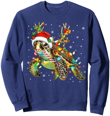 Sea Turtle Christmas Lights Santa Hat Merry Christmas 2025 Sweatshirt - Sweatshirt | Navy