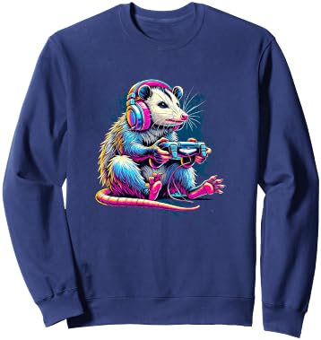 Funny Distressed Possum Gaming Retro Opossum Video Games Sweatshirt - Sweatshirt | Navy