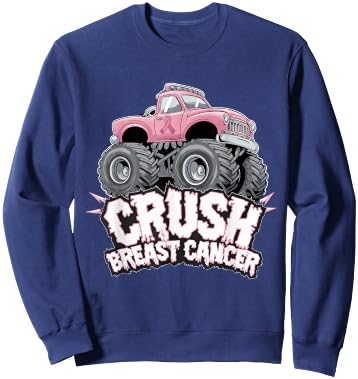 Crush Breast Cancer Pink Ribbon Adult Toddler Monster Truck Sweatshirt - Sweatshirt | Navy