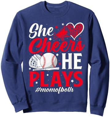 She Cheers He Plays Mom Of Both Cheer And Baseball Mom Sweatshirt - Sweatshirt | Navy