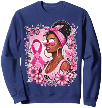Breast cancer awareness African American support Wear Pink Sweatshirt - Sweatshirt | Navy