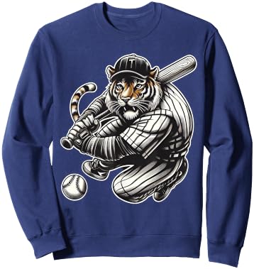 Funny Tiger Playing Baseball Cute Baseball Sweatshirt - Sweatshirt | Navy