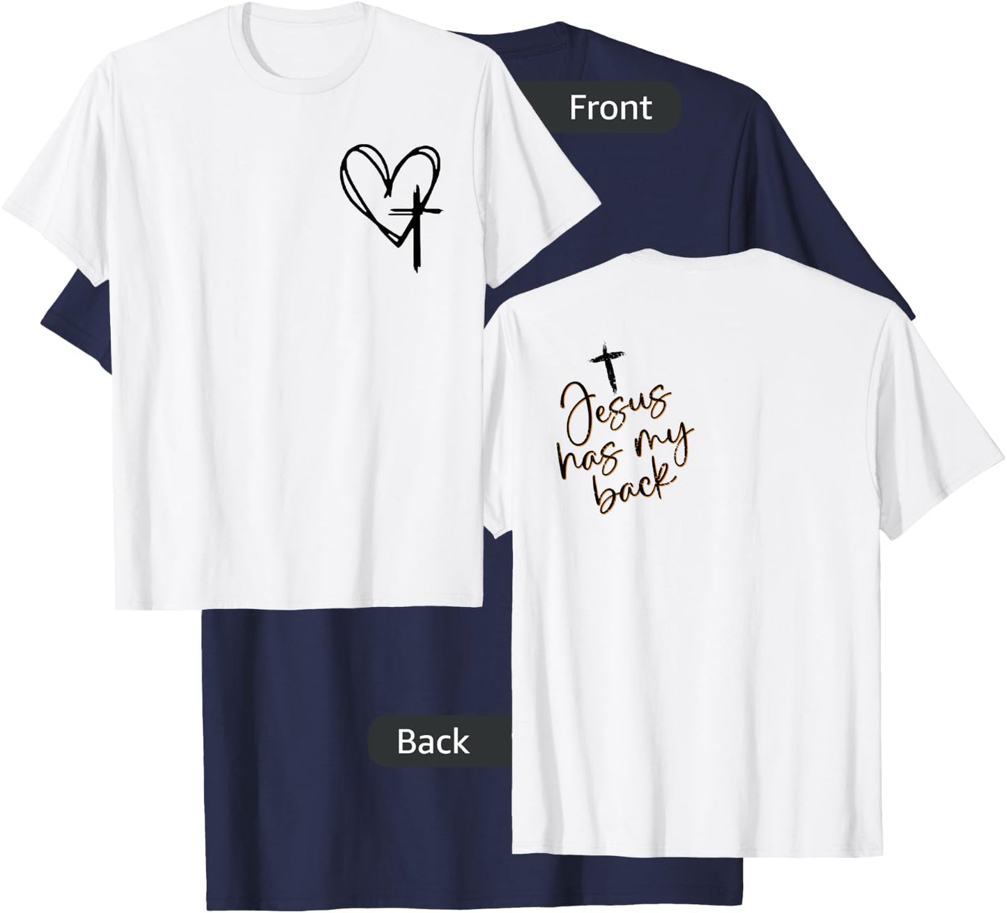 Vintage Christian Cross Heart - Jesus Has My Back T-Shirt - T-Shirt | Navy