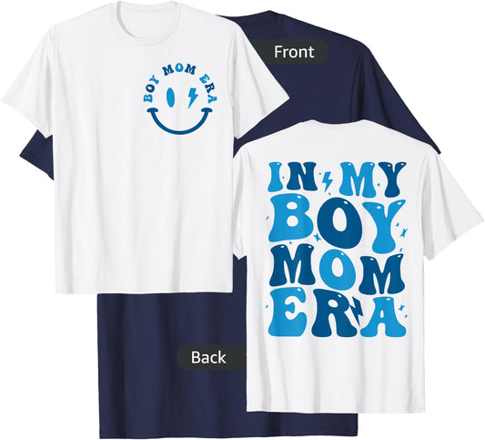 (2Sided Front+Back) In My Boy Mom Era mother's day T-Shirt - T-Shirt | Navy
