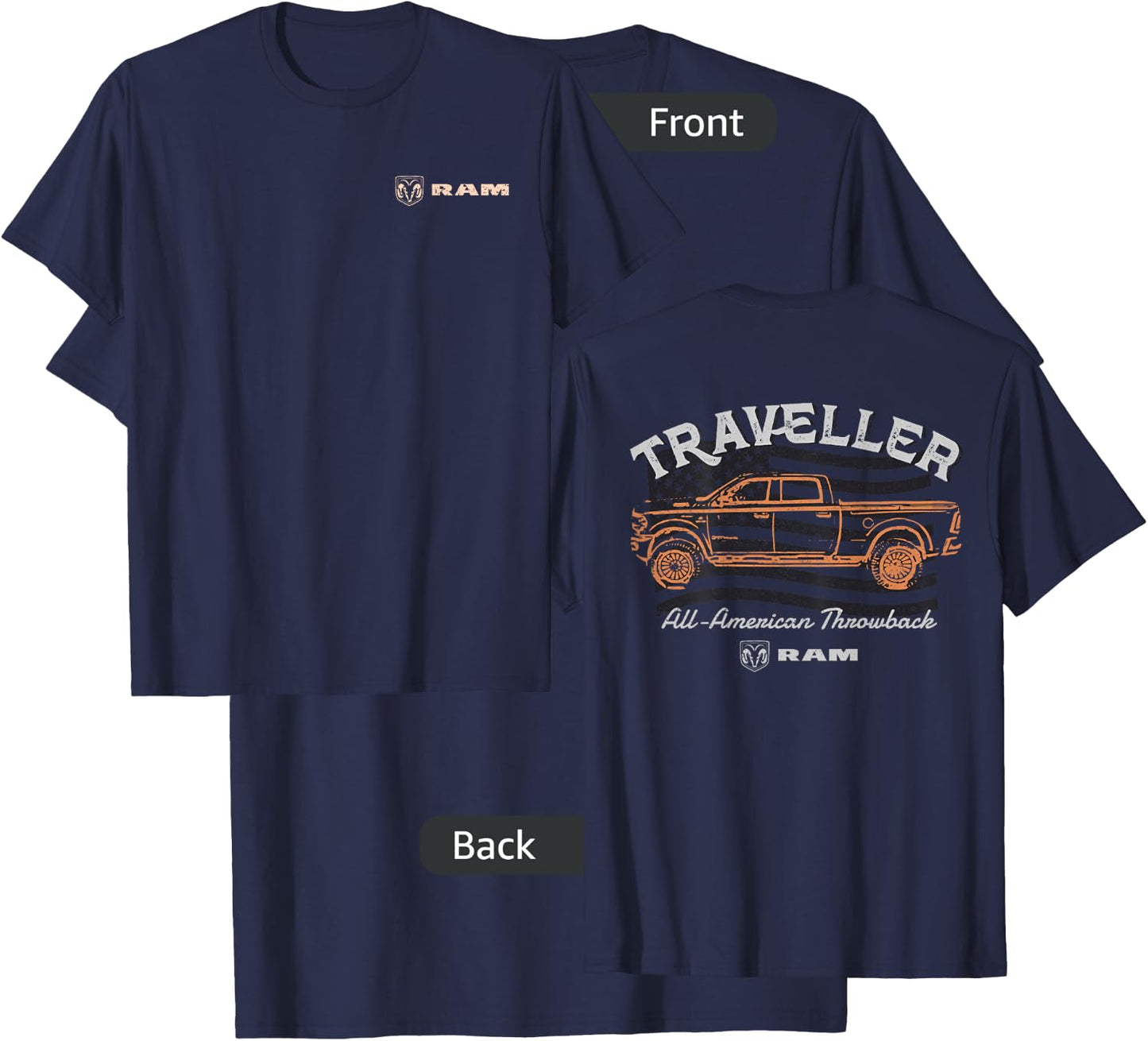 RAM Trucks All-American Throwback - Light Print (Front/Back) T-Shirt - T-Shirt | Navy