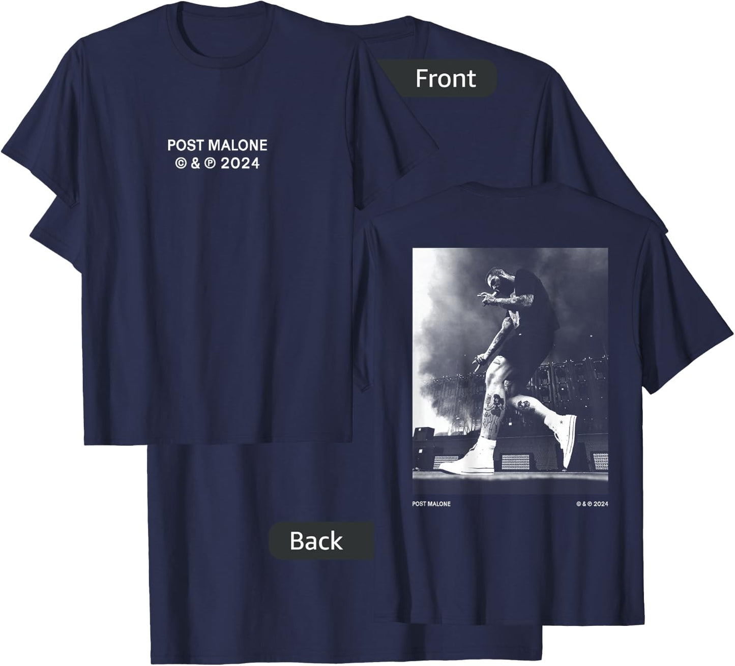 Official Post Malone Stage Photo Back T-Shirt - T-Shirt | Navy