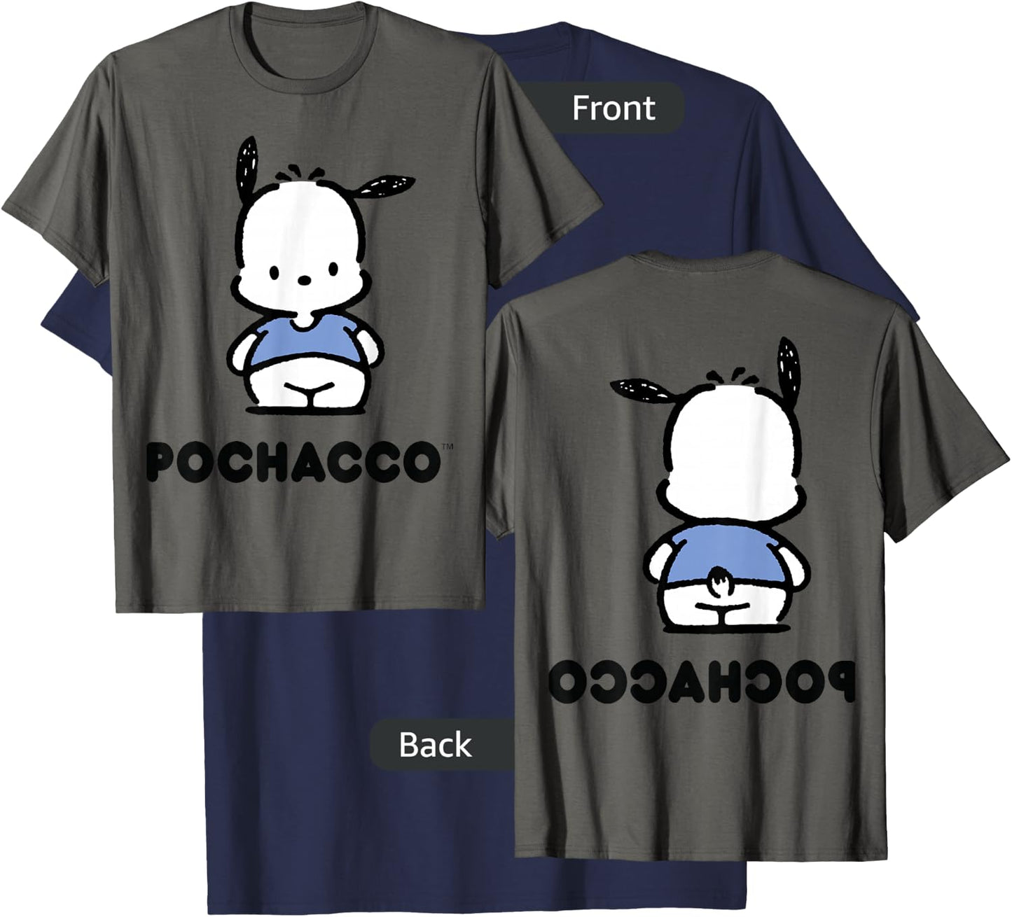 Pochacco Character Front and Back T-Shirt - T-Shirt | Navy