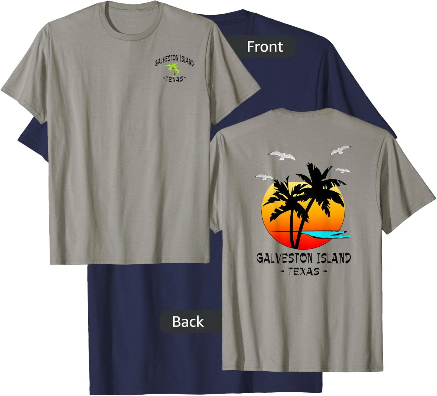2 Sided Galveston Island, Texas Destination Gift Beachwear T-Shirt - T-Shirt | Navy
