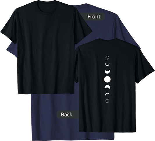 Celestial Moon Phase Back Print Vertical Lunar Astronomy T-Shirt - T-Shirt | Navy