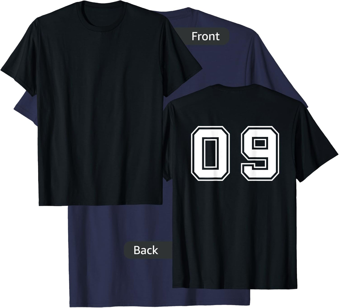 Number 09 Nine Sport Player Team Uniform White Print on Back T-Shirt - T-Shirt | Navy