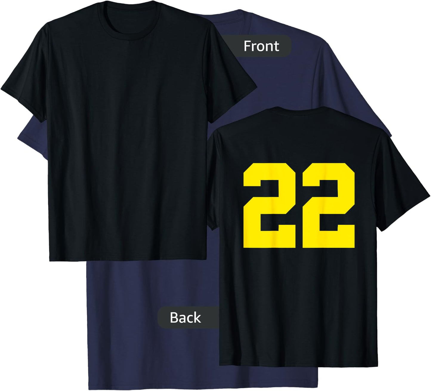Yellow Number 22 (on Back) Sports Team Jersey Number T-Shirt - T-Shirt | Navy