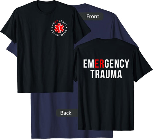 Emergency Department ER Trauma Front and Back Design T-Shirt - T-Shirt | Navy