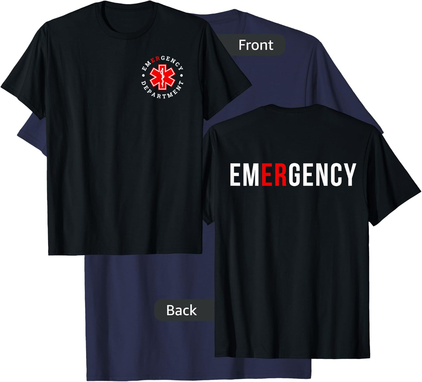Emergency Department ER Trauma Front and Back Design T-Shirt - T-Shirt | Navy