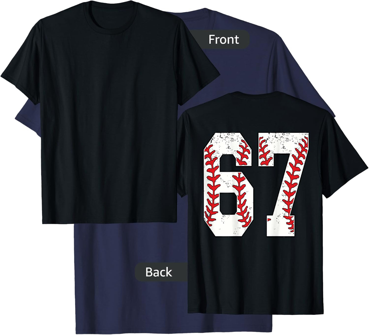Number #67 Baseball Jersey Number 67 Print On Back T-Shirt - T-Shirt | Navy