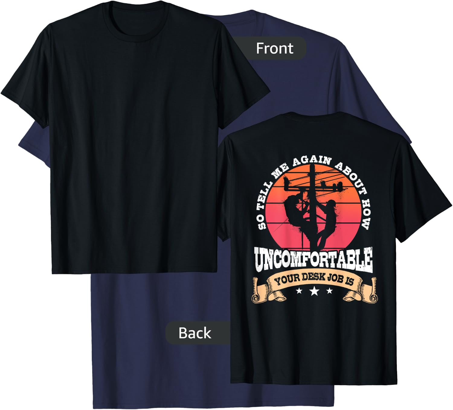 Lineman Gifts Line Worker Image On Back of Shirt T-Shirt - T-Shirt | Navy