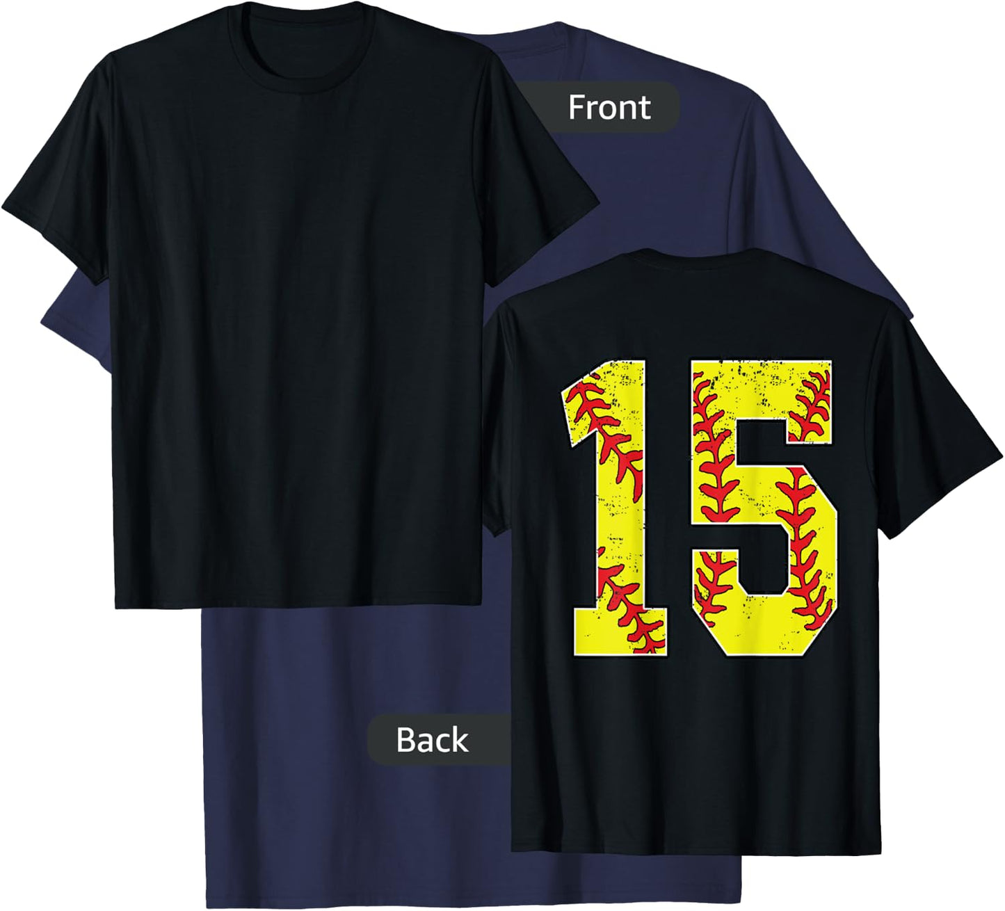 Number #15 Softball Jersey Number 15 Print On Back T-Shirt - T-Shirt | Navy