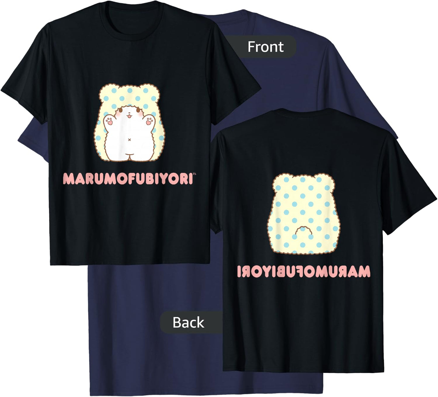 Marumofubiyori Character Front and Back T-Shirt - T-Shirt | Navy