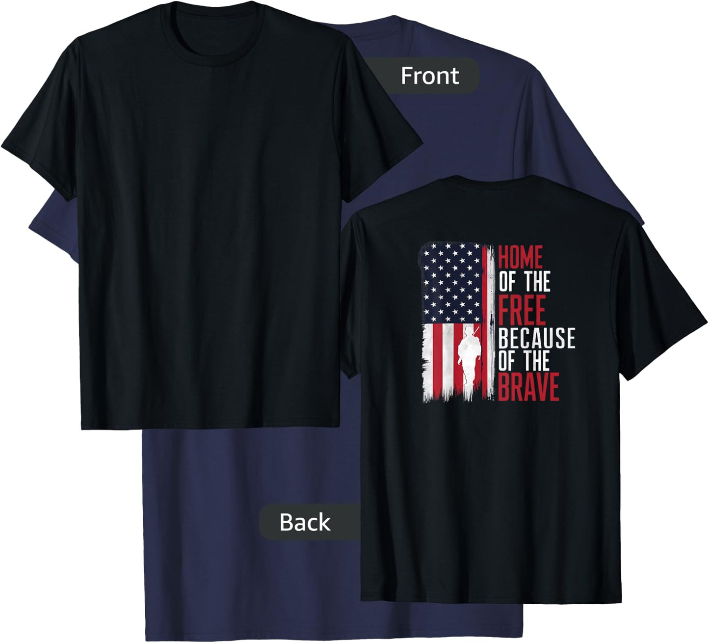 Home Of The Free Because Of The Brave Veterans Print On Back T-Shirt - T-Shirt | Navy