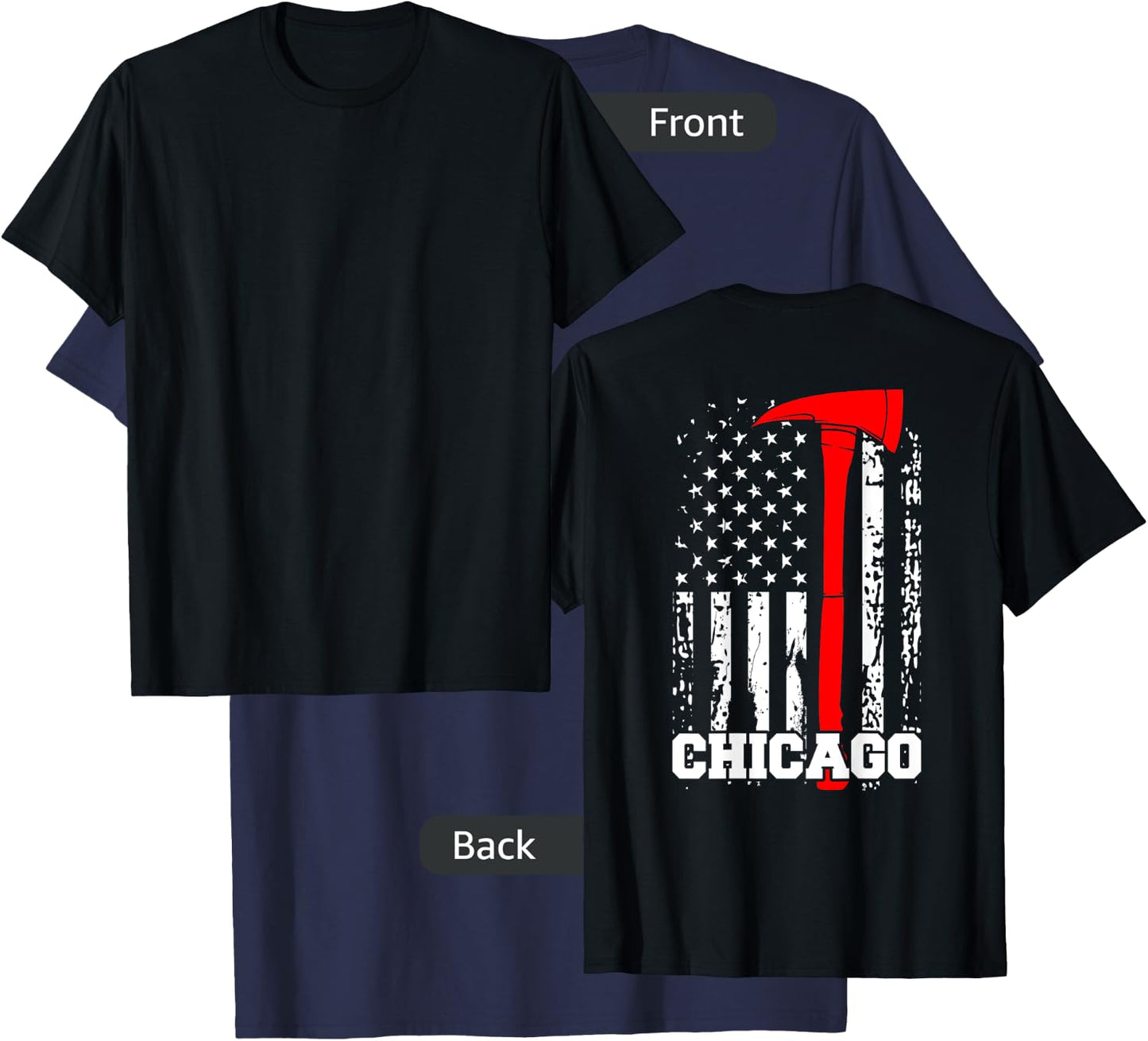 Chicago Firefighter Shirt Fireman American Flag Gift T-Shirt - T-Shirt | Navy