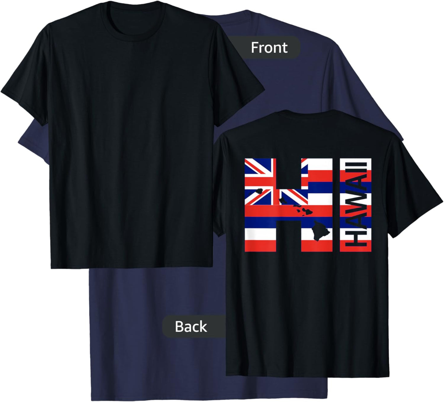 HI Hawaii Islands Hawaiian Flag Beach (On Back) T-Shirt - T-Shirt | Navy