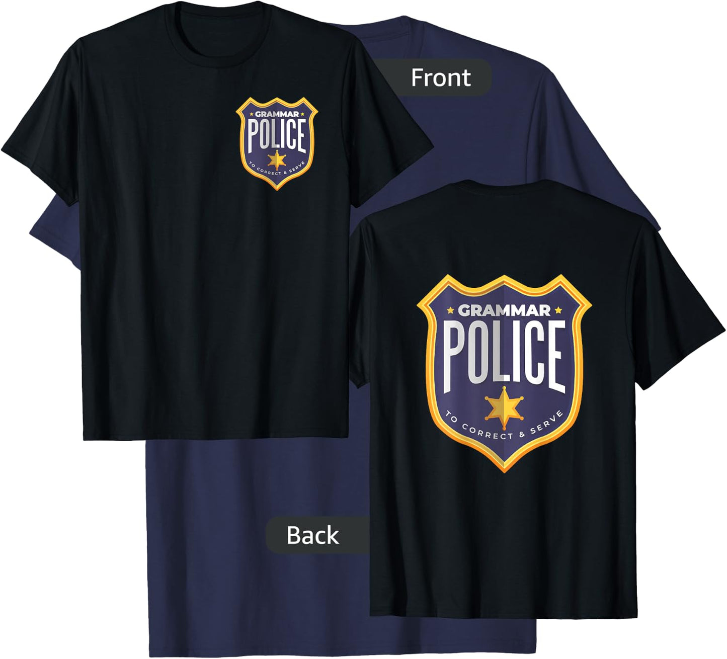 Grammar Police Halloween Cop Badge Costume Funny T-Shirt - T-Shirt | Navy