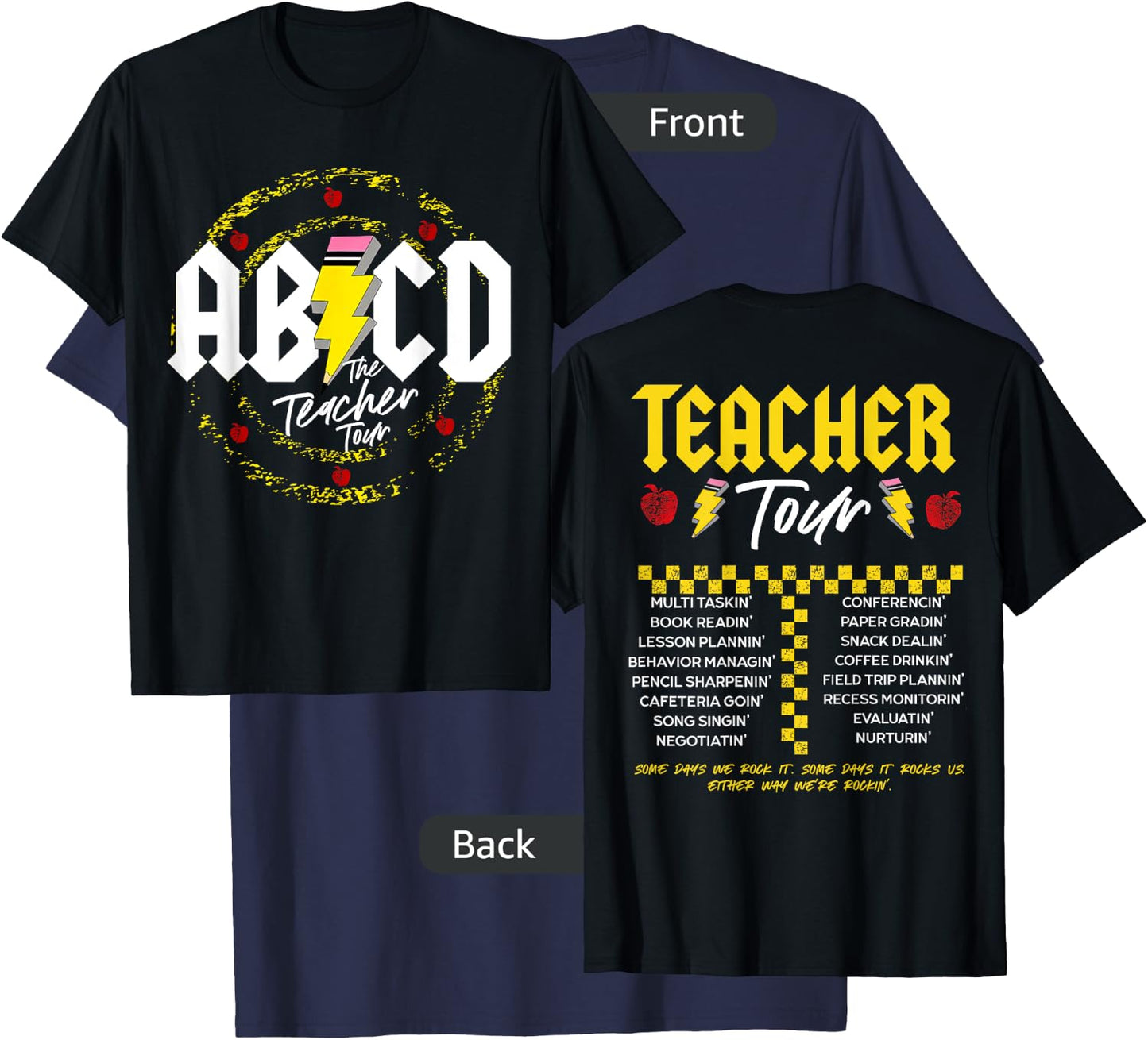 ABCD Teacher Tour, Back To School, End of Year, Front & Back T-Shirt - T-Shirt | Navy