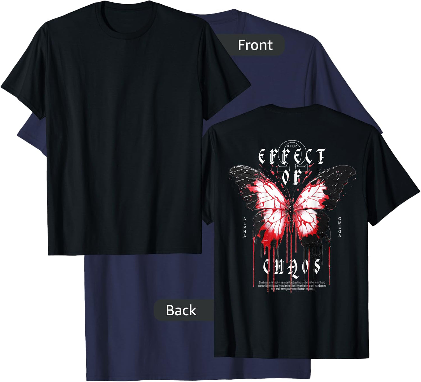 Y2K Back Print Streetwear Fashion Women Men Retro Butterfly T-Shirt - T-Shirt | Navy