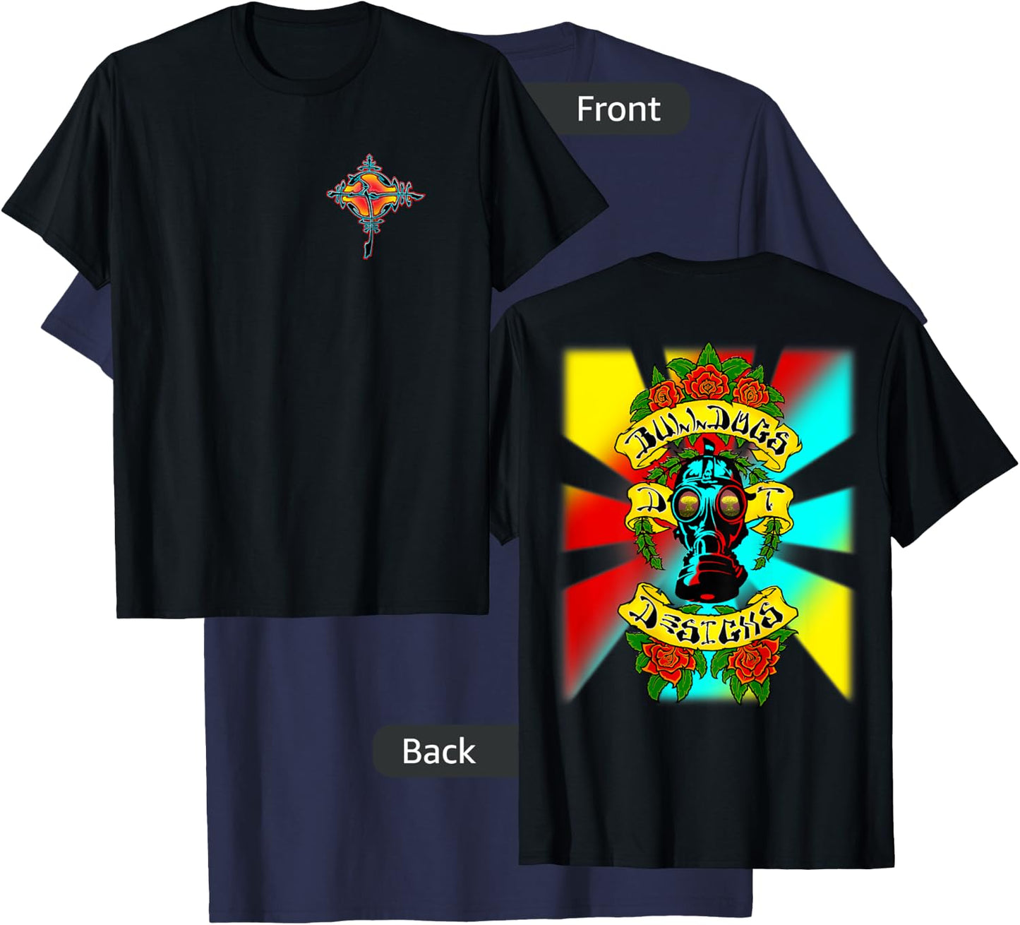 Bulldogs Designs DT Gas Head Roses Skateboard Design T-Shirt - T-Shirt | Navy
