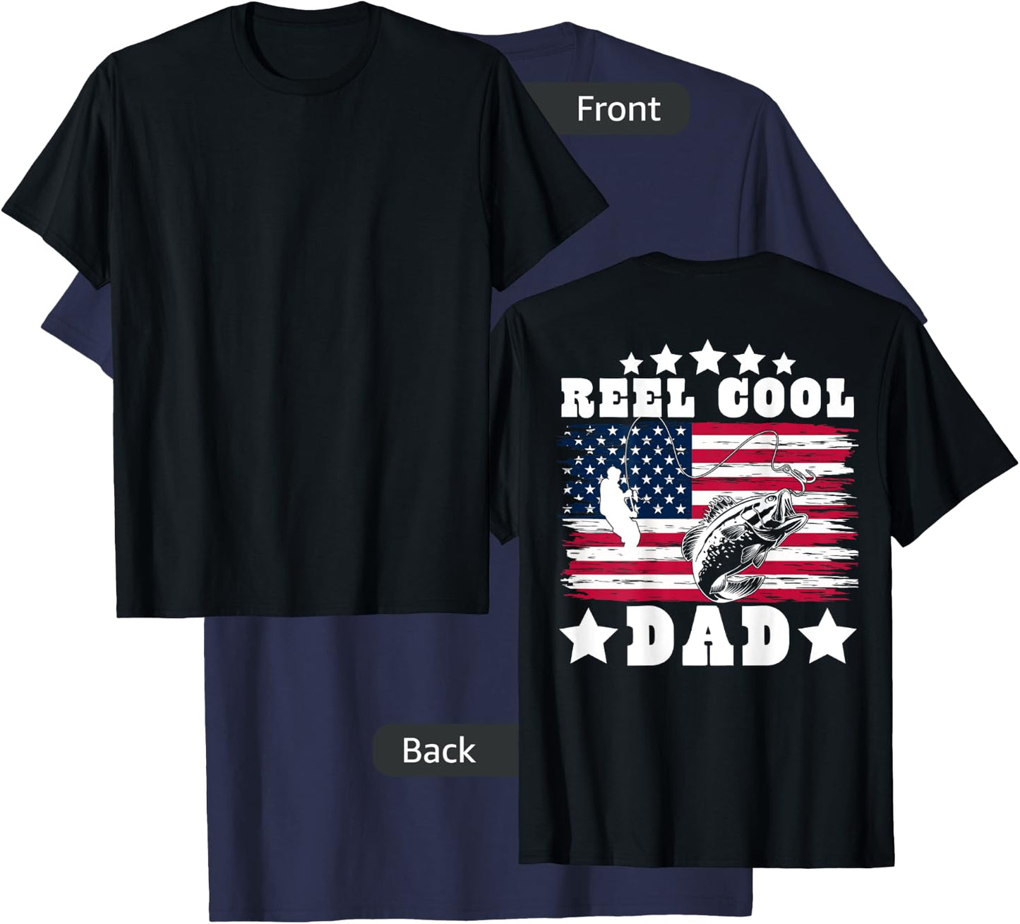 American Dad USA Fishing - Reel Cool Fishing Dad (on back) T-Shirt - T-Shirt | Navy