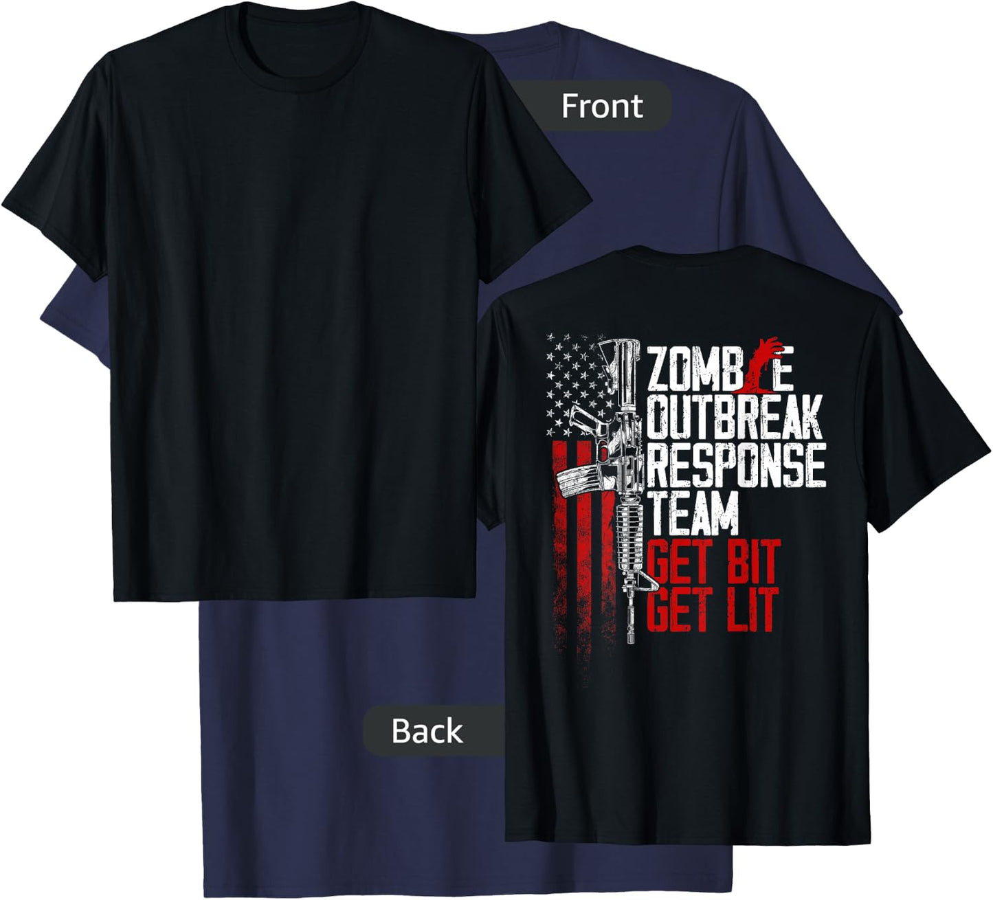 USA Flag Zombie Outbreak Response Team Get Bit (on back) Men T-Shirt - T-Shirt | Navy