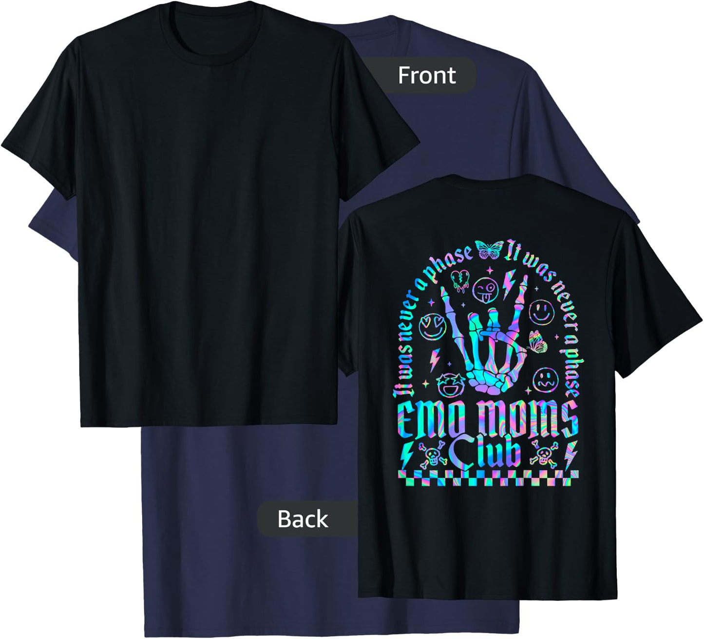 Emo Moms Club Skeleton Motherhood Funny Mama Rocking (back) T-Shirt - T-Shirt | Navy